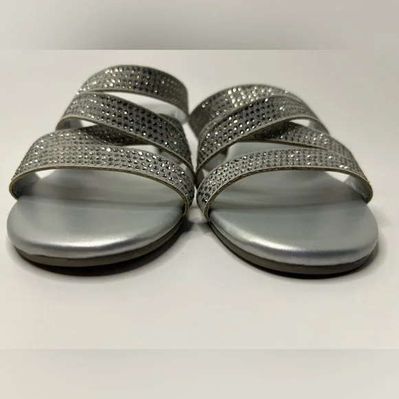 London Fog Rhinestone Silver Strappy Open Toe Slip On Kitten Heel Size 6.5 NWOB - Picture 5 of 9